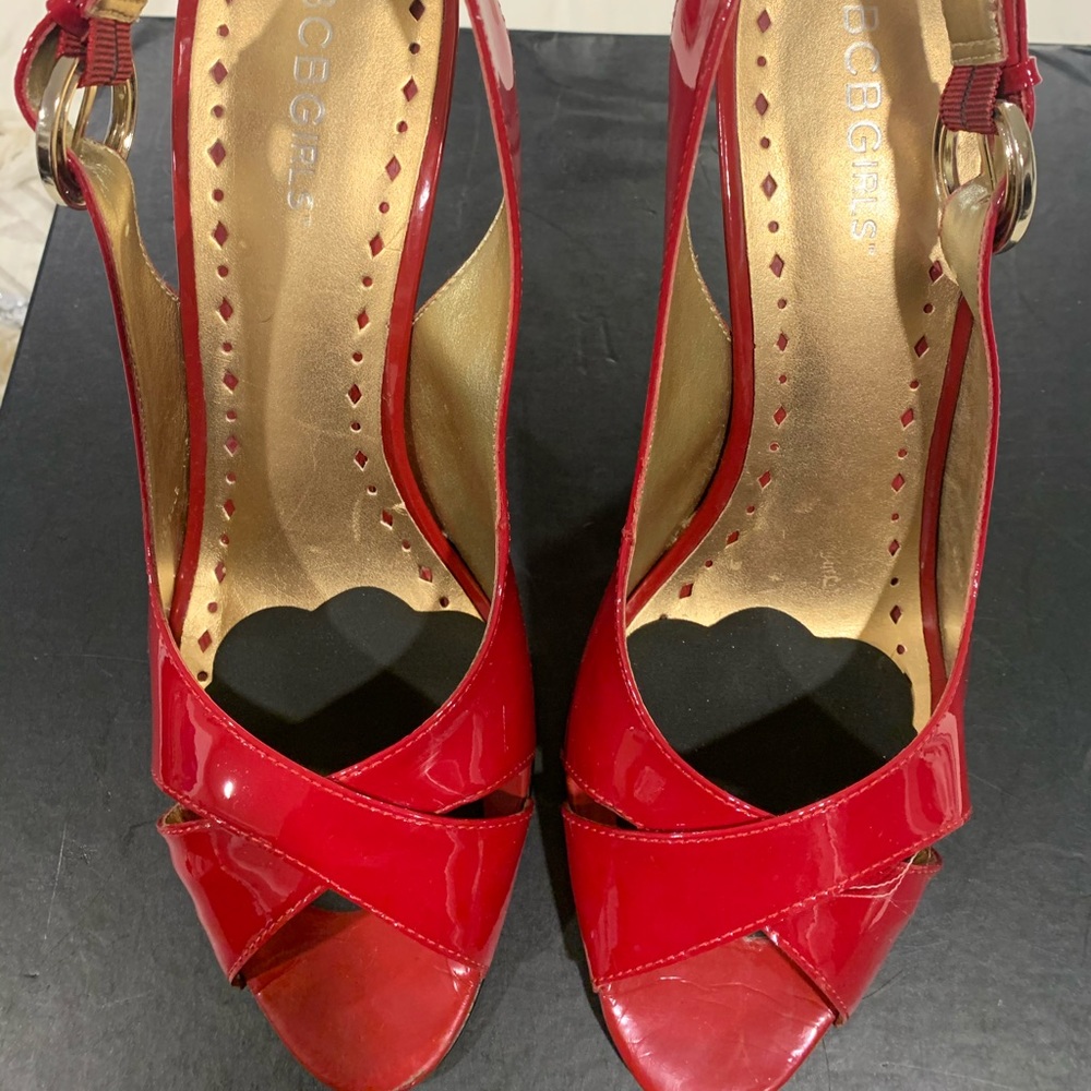 BCBG Red Patent Sling Heels
